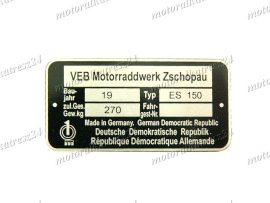 MZ/ES 150 NAMEPLATE /ES150/