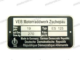 MZ/ES 125 NAMEPLATE /ES125/