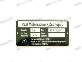 MZ/ES 125 NAMEPLATE /ES125/1/