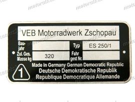 MZ/ES 250/1 NAMEPLATE /ES250/1/