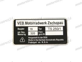 MZ/TS 250/1 NAMEPLATE /TS250/1/